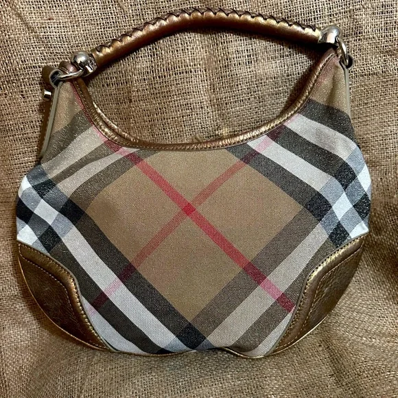 Burberry Metallic ✨ Beige Nova Check Canvas & Leather Hobo Bag 🤎❤️🖤🤍 w/dustbag - Picture 2 of 13